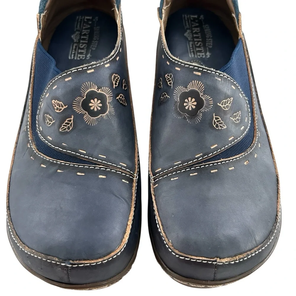 SPRING STEP L’Artiste Burbank Navy Blue Leather Clogs 37 Extra Narrow Width - Picture 4 of 13